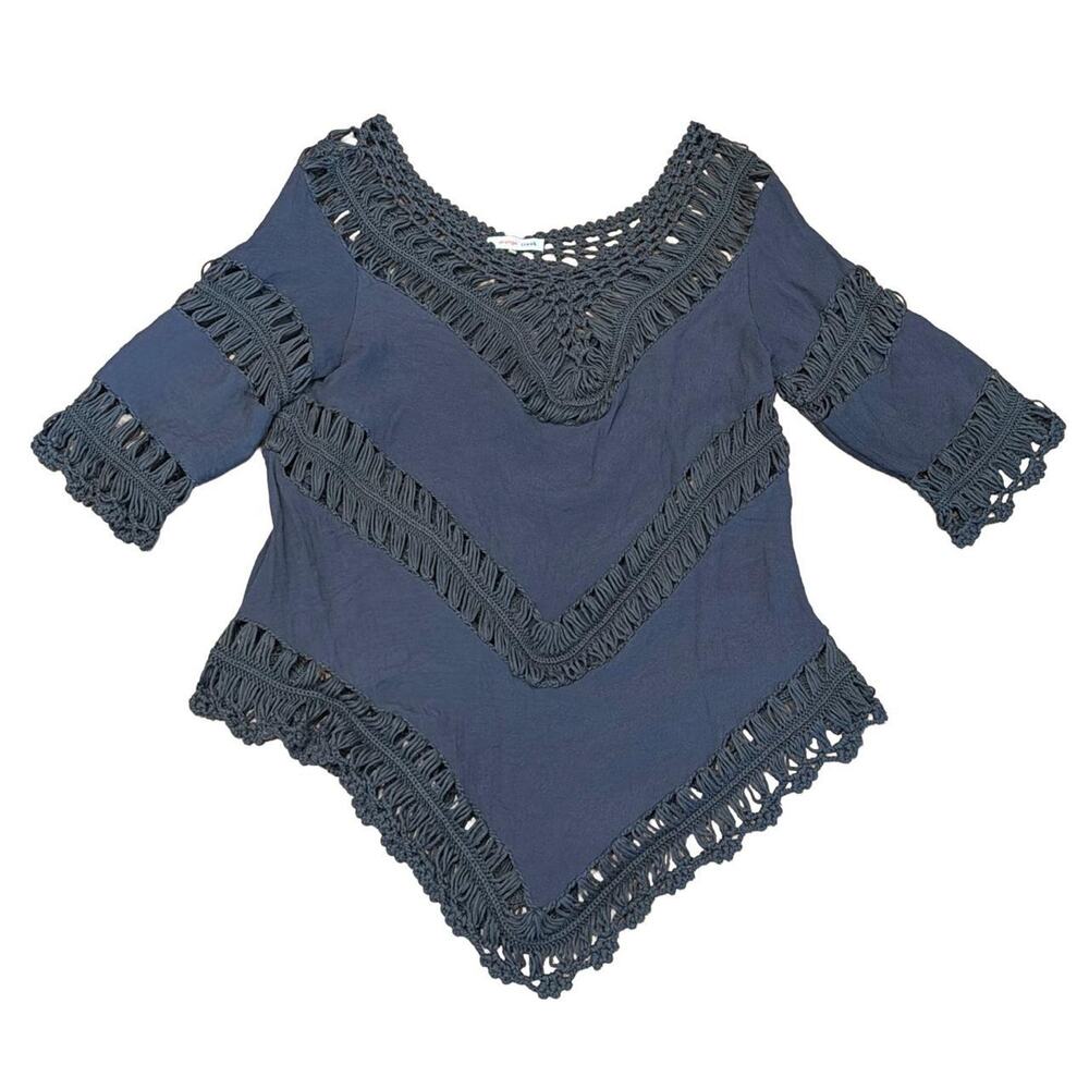 Orange creek crochet tunic top Gray Medium / Large vneck bohemian festival